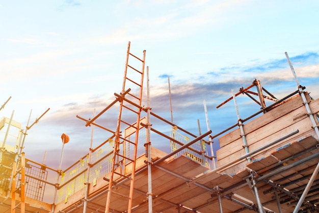 Scaffolding around houses on a new housing development