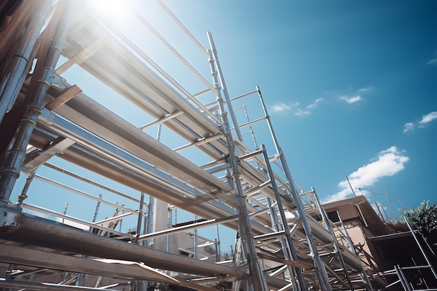 A scaffolding and a ladder in a sunny day