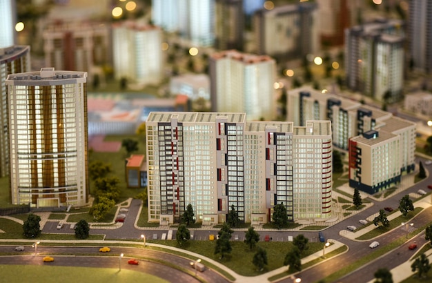 Scale model of city building with roads.