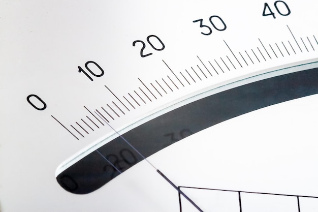 Scale with an arrow on a white background Device for measuring the strength of electric current