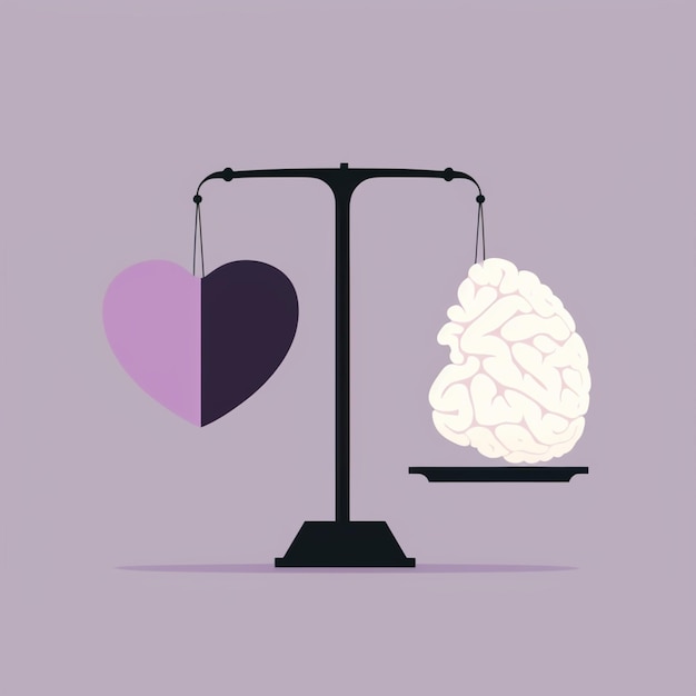 Photo a scale with a heart and a brain on it.