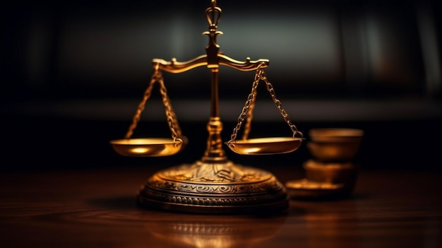 Весы правосудия в темном зале суда Концепция права судебной юриспруденции и правосудия