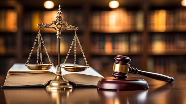 Scales of justice and judges gavel on the lawyers desk office