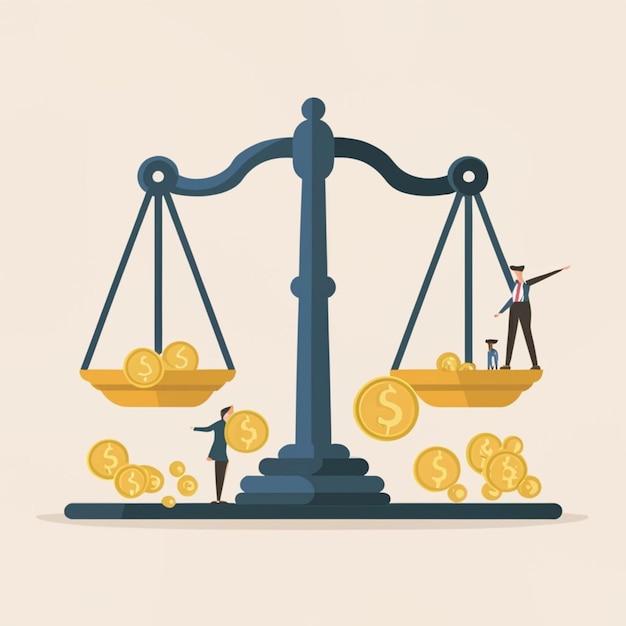 Photo scales show income differences and gap between rich and poor