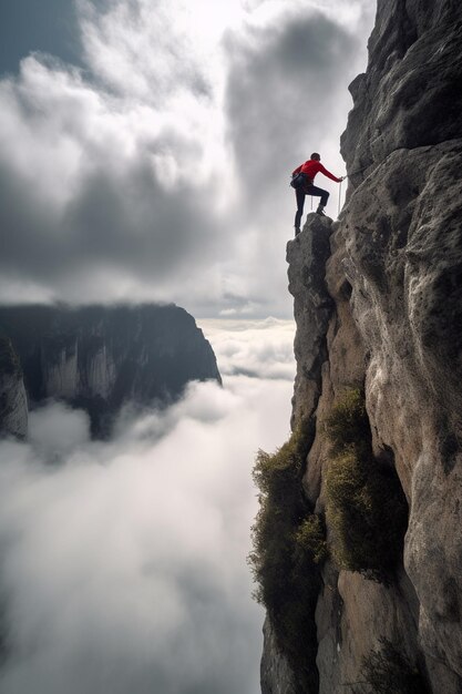 Premium AI Image  Scaling the Majestic Heights A Climber's Adventure 