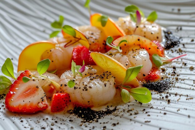 Scallop crudo with strawberries and black pepper