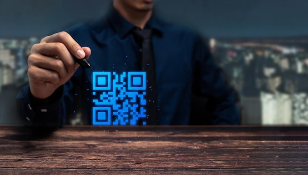 Scan QR code to pay receive money login connect to the system payment online shopping cashless technology concept accepted digital pay without money