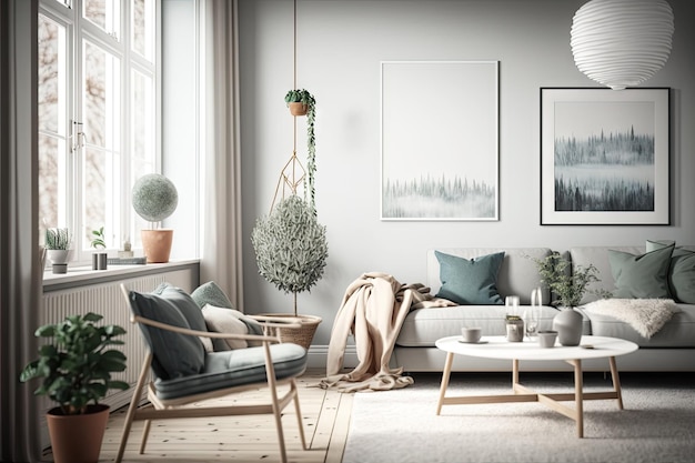 Scandi-interieur met strakke lijnen in minimalistische stijl en gedempte kleuren