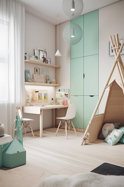 Scandi-stijl interieur van kinderkamer Generatieve AI-inhoud