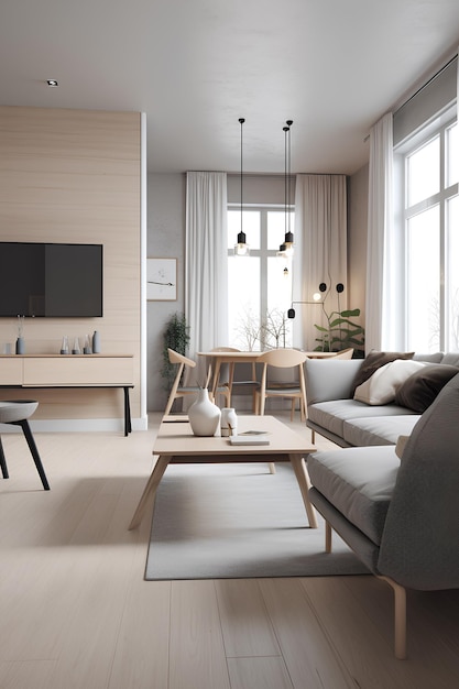 Scandi-stijl interieur van woonkamer in modern huis Generatieve AI-inhoud