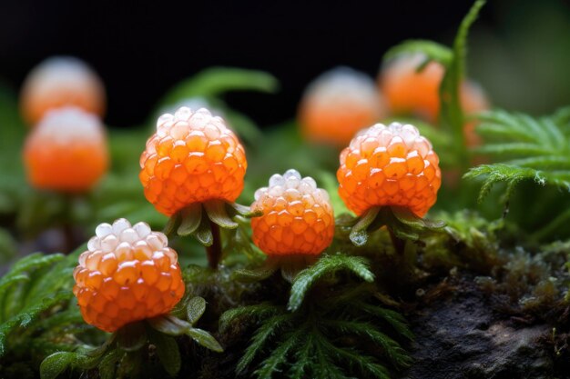 Photo scandiavian cloudberry with green leaves