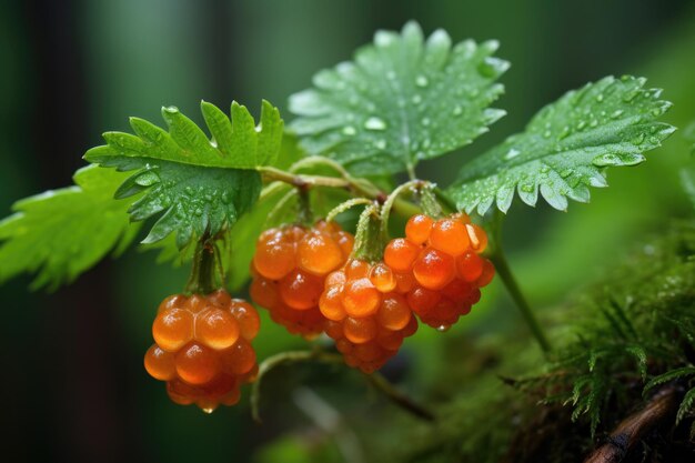 Photo scandiavian cloudberry with green leaves