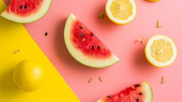 ScandiInspired Verfrissing Uitstekende watermeloensnijden in een creatief plat ontwerp per