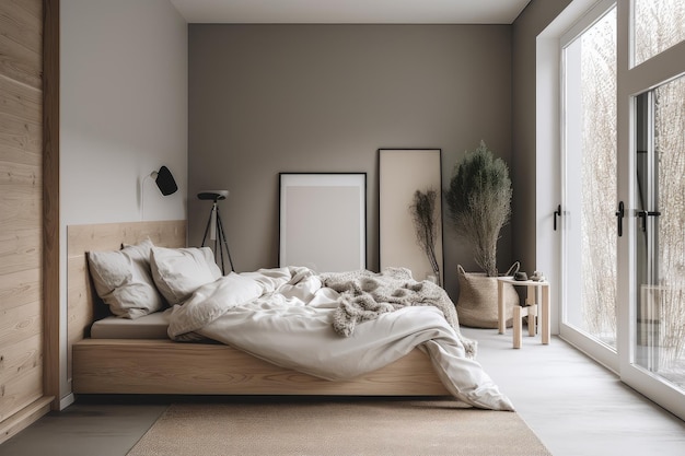 Scandinavian bedroom with minimalist design and natural materials