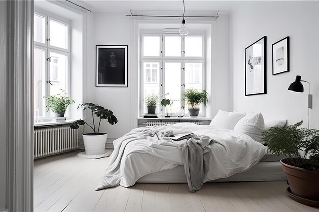 Scandinavian bedroom with minimalist design and sleek lines