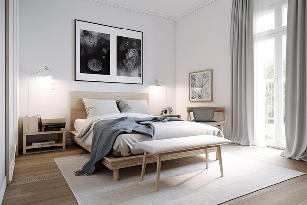 Scandinavian bedroom with minimalist design and sleek style