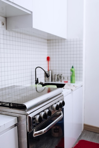 Scandinavian classic kitchen with white details minimalistic interior design