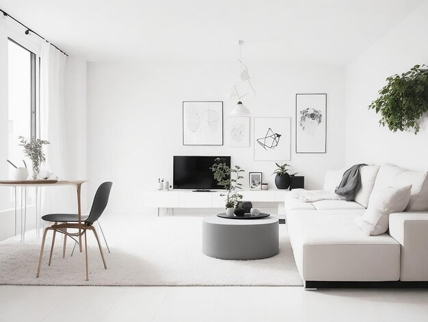 Scandinavian comfortable living room wooden floor and furniture