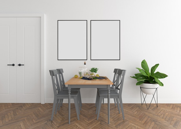 Scandinavian dining room with double frames