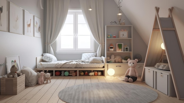 Scandinavian elegance in a children's interior AI generated