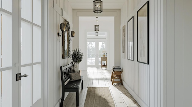 Scandinavian farmhouse hallway interior wall mockup Ai Generative