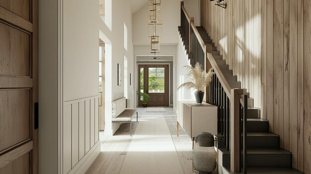 Scandinavian farmhouse hallway interior wall mockup Ai Generative