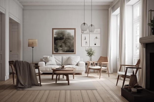 Scandinavian farmhouse living room interior AI generated