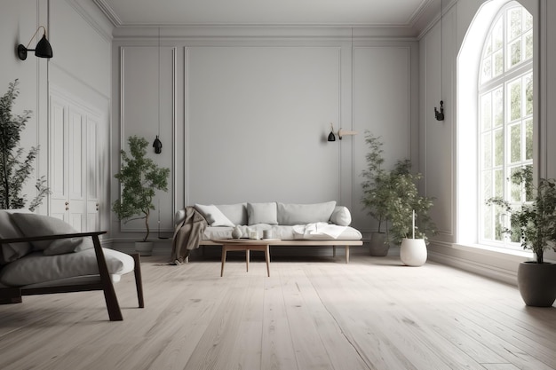 Scandinavian farmhouse living room interior AI