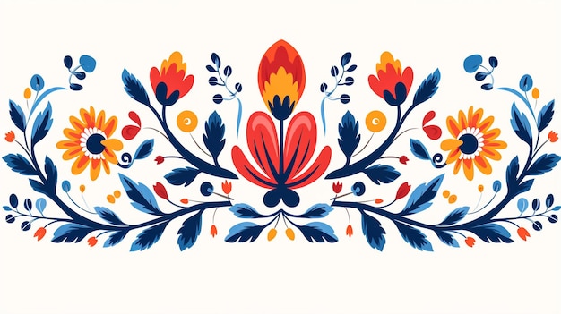 스칸디나비아 민속 예술 꽃 벡터 디자인은 전통적인 ar에서 영감을 받은 복고풍 꽃 패턴을 설정합니다.