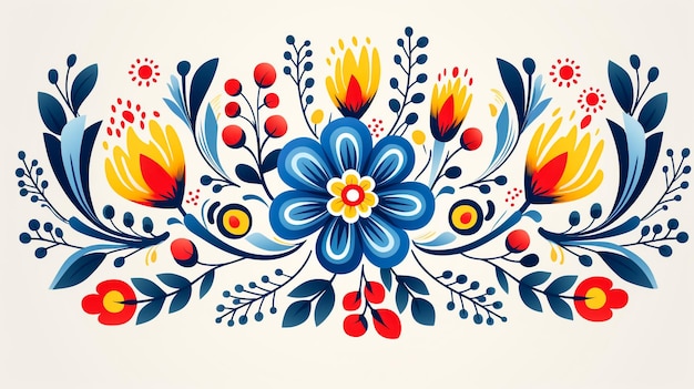 Scandinavian folk art vector ccute floral pattern greeting card or invitation A7 format design with