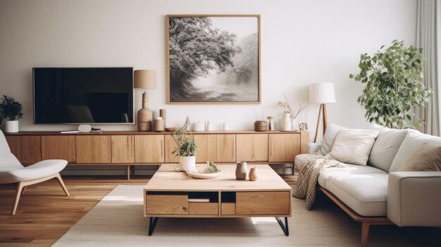 写真 スカンジナビアの家 現代的なリビングルームのインテリアデザイン