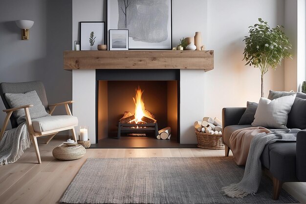 Photo scandinavian hygge cozy fireplace with nordic comfort