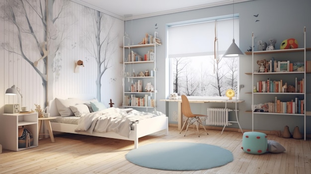 Scandinavian inspired children's room AI generated