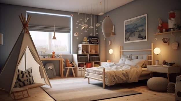 Scandinavian inspired children's room AI generated