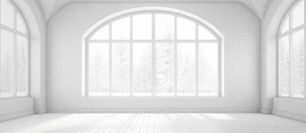 Скандинавский дизайн интерьера, изображенный в белой пустой комнате