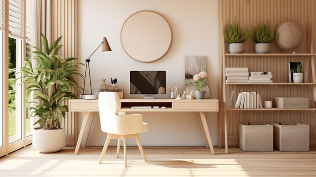 A Scandinavian interior of home office space Ai generative