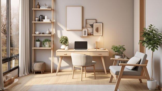 A Scandinavian interior of home office space Ai generative