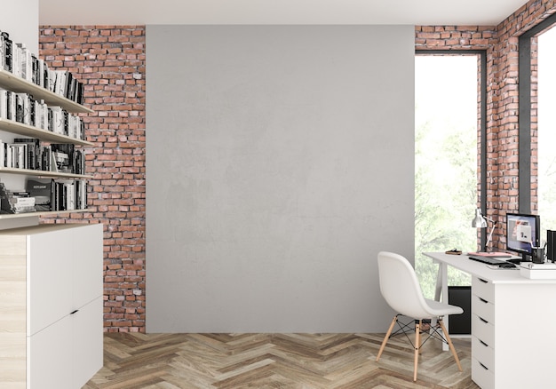 Scandinavian interior with blank wall