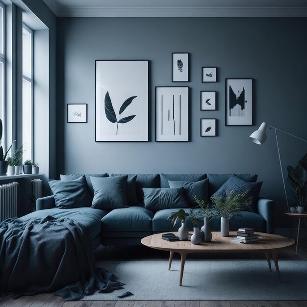 Photo scandinavian living room interior design zoom background