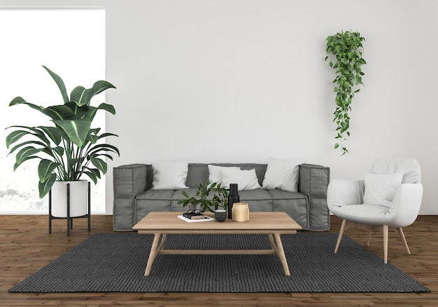 Scandinavian living room with blank wall