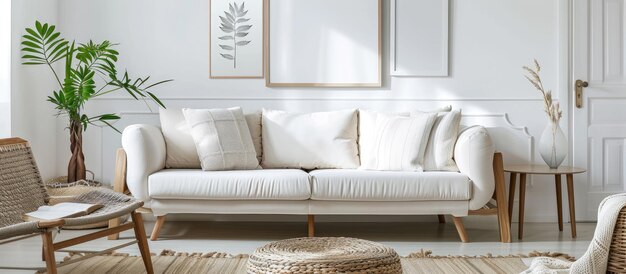 Photo scandinavian living room with a sofa