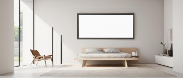 Scandinavian minimalism bedroom with mock up frame