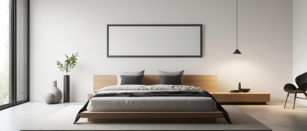 Scandinavian minimalism bedroom with mock up frame