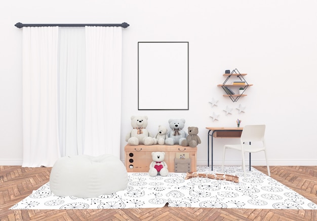 Scandinavian nursery room with vertical frame