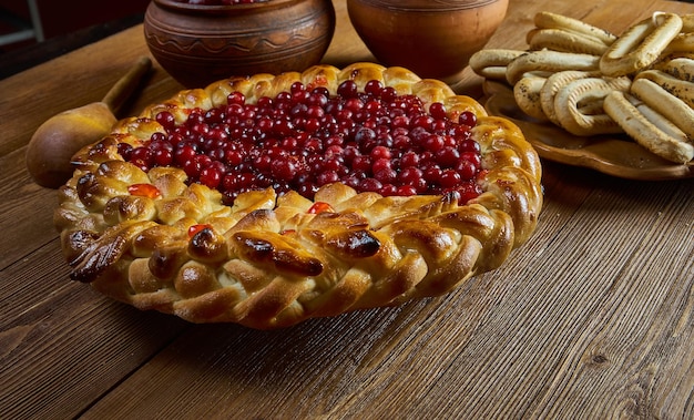 Scandinavian pie with cranberries Homemade traditional pastries