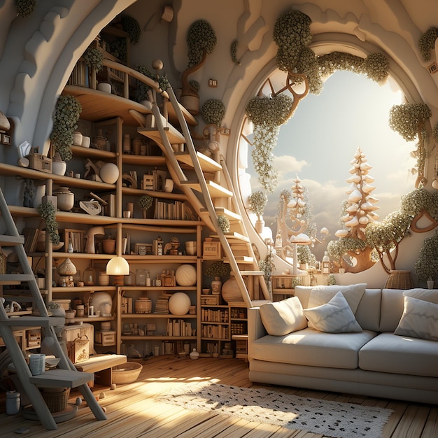 Scandinavian Room Whimsical White Cartoon 8K