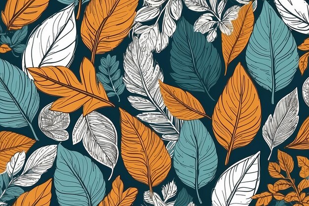 Scandinavian seamless doodle pattern with vintage leaves sketch For wrapping paper