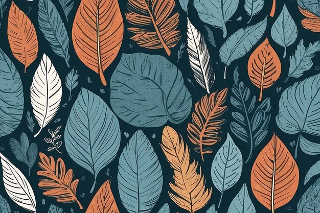 Scandinavian seamless doodle pattern with vintage leaves sketch For wrapping paper