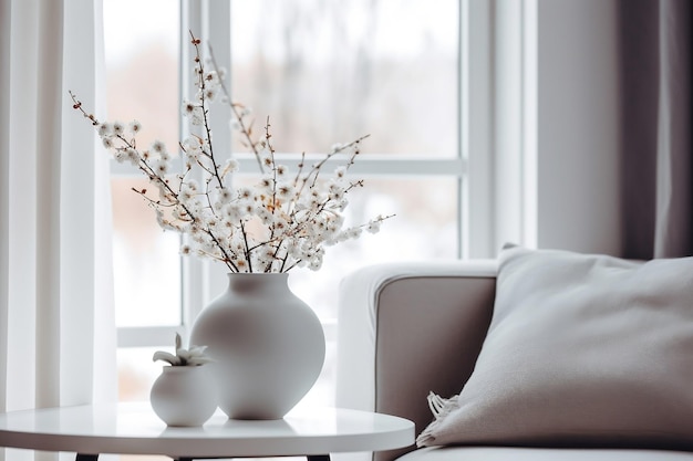 Scandinavian Serenity Interior Design of Living Room with Floor Generative AI