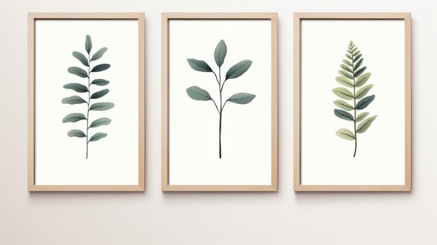 Photo scandinavian style botanical poster green leaf set of 3 digital prints